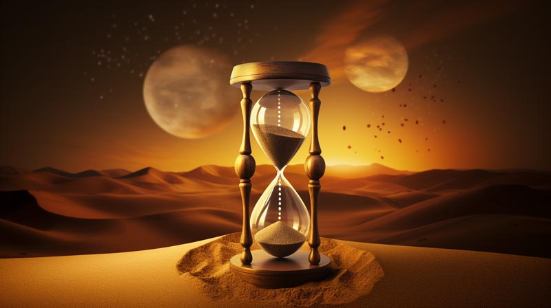 Arthritis and joint health for active living. An image featuring a sand hourglass next to a sun and moon cycle, highlighting the natural timing involved in managing arthritis through exercise.