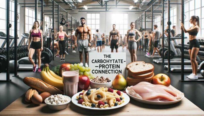 Carbohydrate-protein connection, a diverse individuals working out, emphasizing the combined strength of carbohydrates and protein for optimal fitness performance.