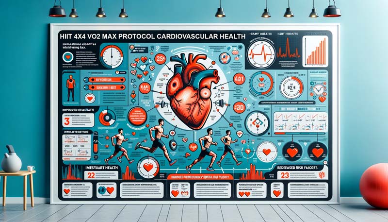 An infographic displaying various health metrics and benefits of cardiovascular exercise, with engaging visuals and charts in a fitness setting.