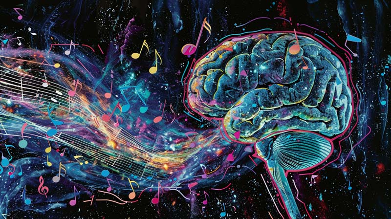An illustration showcasing the profound impact of music on the brain, with vibrant neural pathways and musical notes encapsulating the benefits of music for cognitive health.