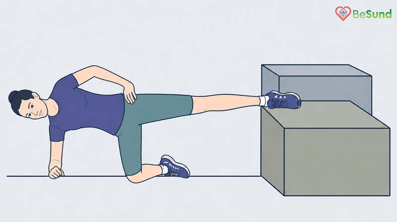 Box moved further from the body so only the ankle is supported, with the lower leg resting on the floor